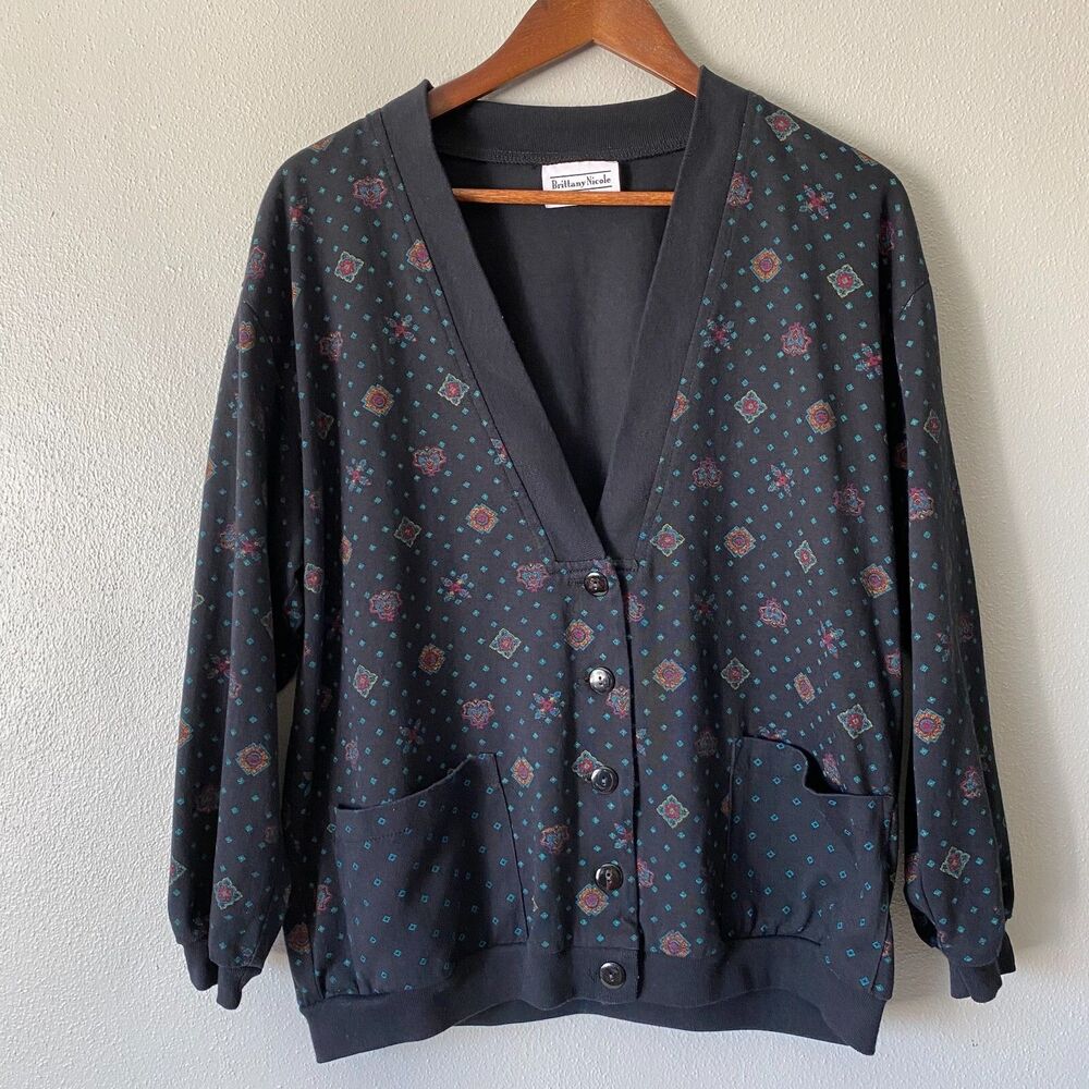 VTG Brittany Nicole Women's Cardigan Boho Geometric Grandpacore 80s/90s SZ Med